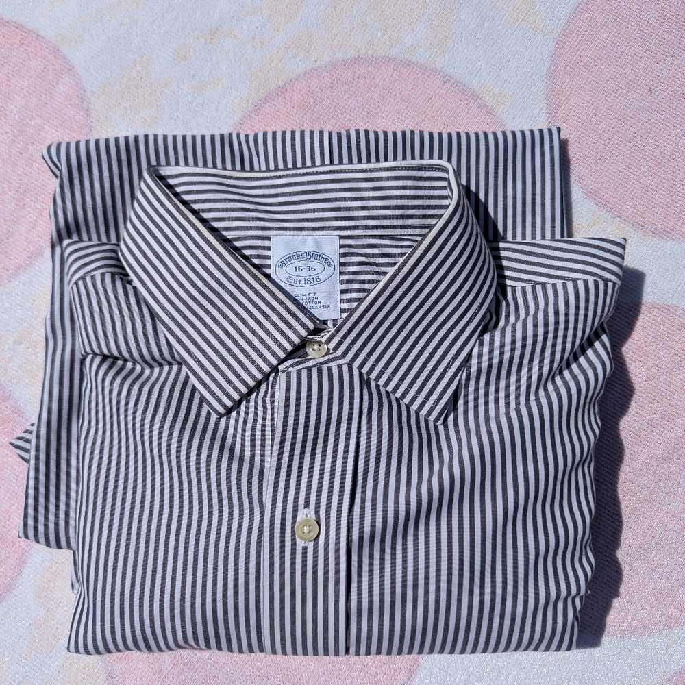 Brooks Brothers Classic Striped Men's Shirt 16-36 Slimfit Grey Stripe